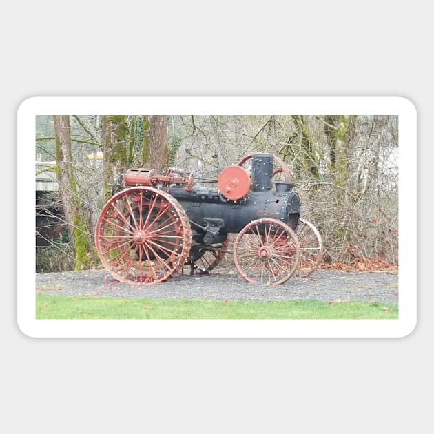 vintage Vernonia Christmas old fashioned steam tractor Sticker by DlmtleArt